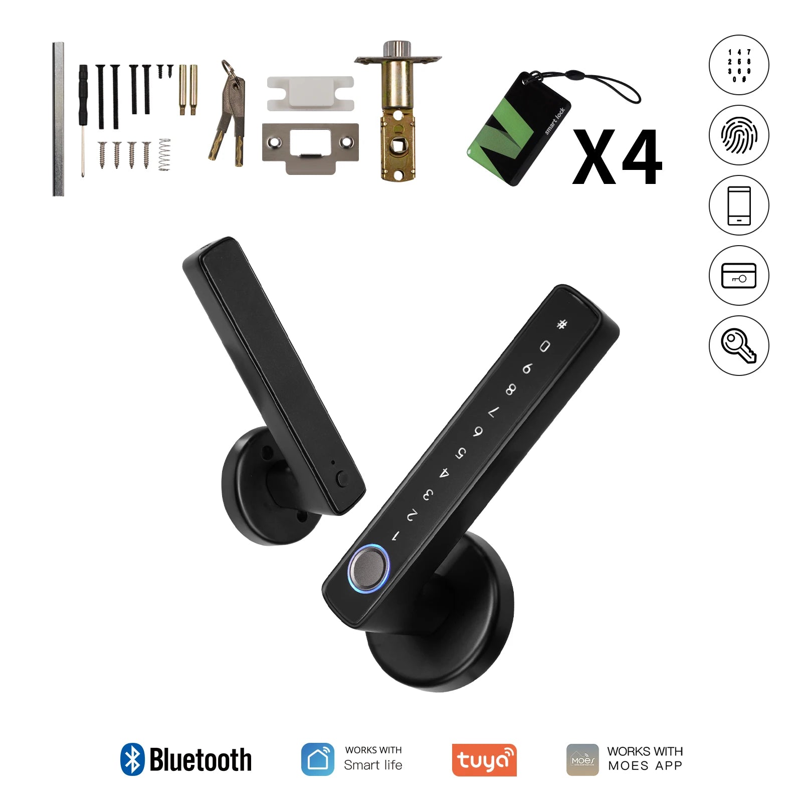 MOES Tuya Bluetooth Smart Door Lock with Fingerprint, Electronic Keypad, and App Control – Remote Access for Hotels, Apartments, Offices, and Rental Homes