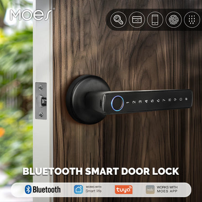 MOES Tuya Bluetooth Smart Door Lock with Fingerprint, Electronic Keypad, and App Control – Remote Access for Hotels, Apartments, Offices, and Rental Homes